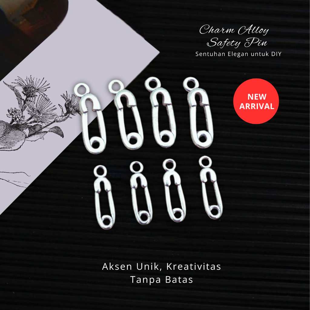 5 Charm Peniti safety pin 19x6mm pendant liontin aksesoris manik gelang kalung Kraft