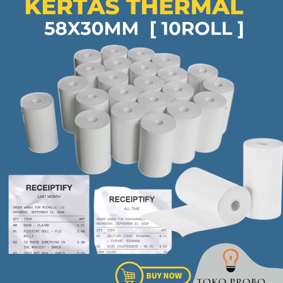 

Produk Populer TERLARIS Paket Hemat Kertas Thermal 58mm 1Pack isi 1Roll KERTAS STRUK KASIR 99 Super Shopping Day September