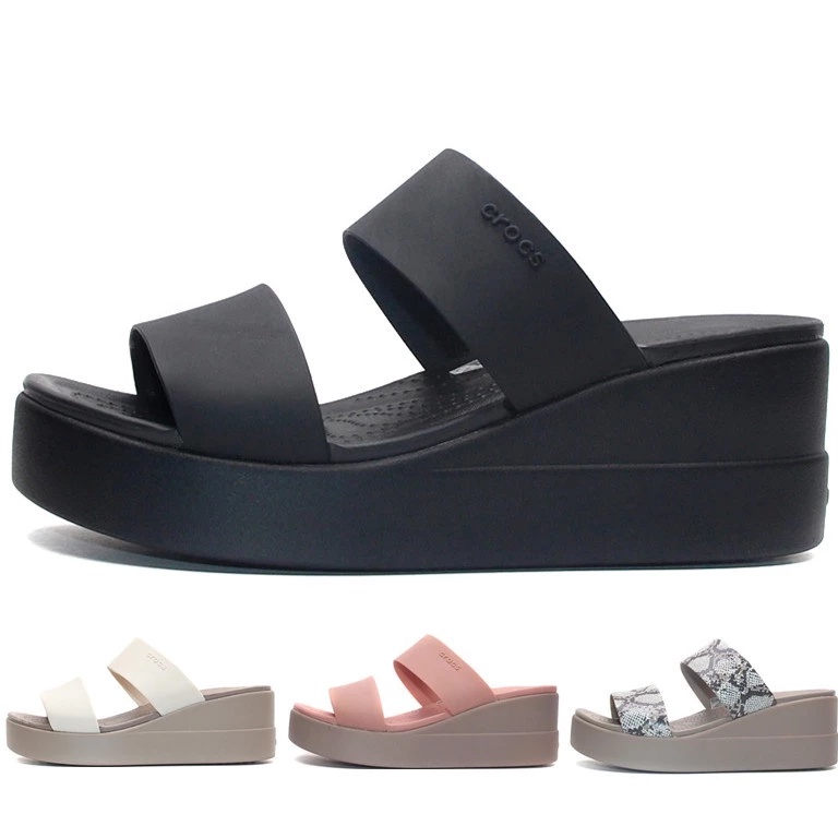 Siap Kirim SANDAL CROCS BROOKLYN MID WEDGES WOMEN  BROOKLYN SLIDE WEDGES