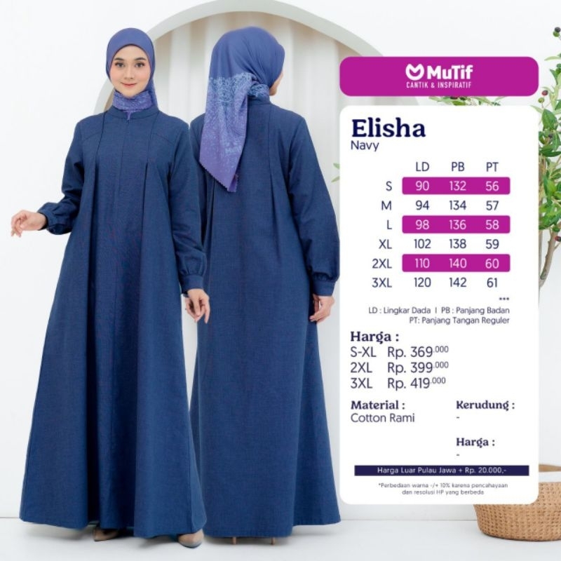 Gamis Premium Elisha Navy by Mutif|Gamis Terbaru|Gamis Polos|Gamis Motif Print|Dress Basic|Dress Sya