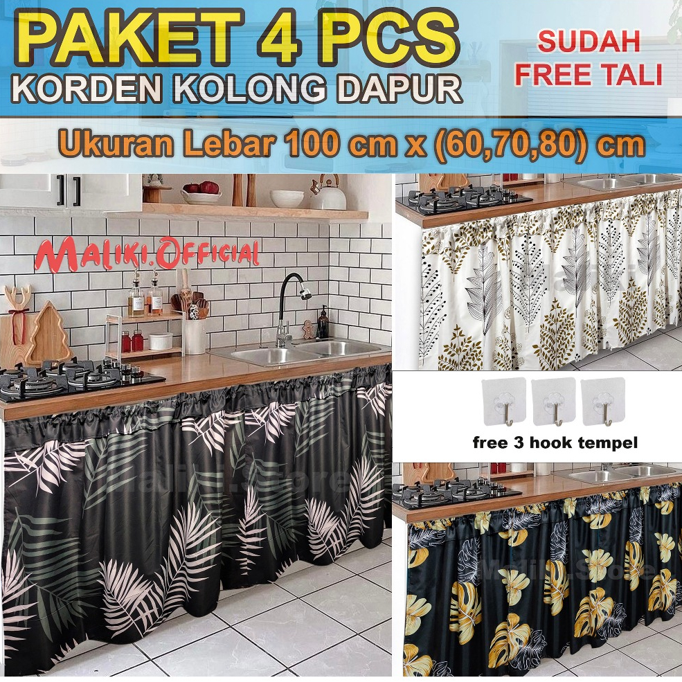 PAKET 4 PCS KORDEN KOLONG DAPUR AESTETIK FREE TALI DAN 4 HOOK TEMPEL