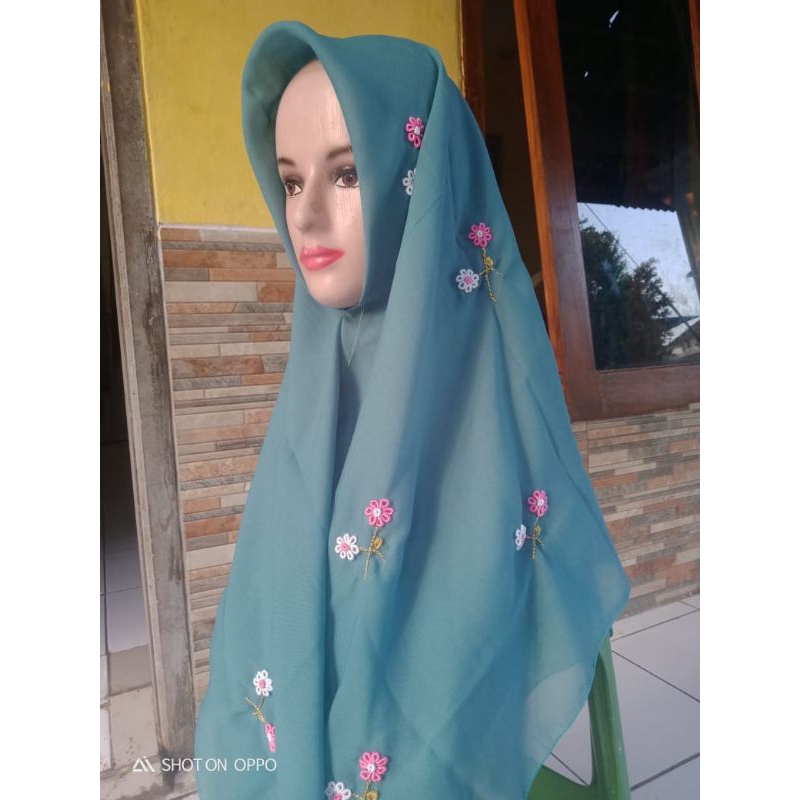 bellasquare sulam tabur duo melati sulam tangan hijab jilbab segiempat termurah