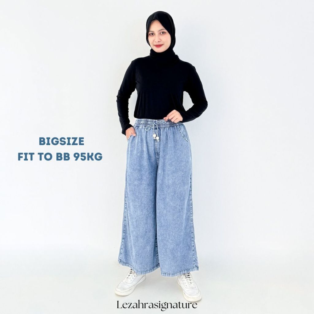 Kulot Jeans Denim Paha Pinggul Besar Pinggang Karet Melar Hangout Ootd Jumbo Gemuk Bigsize Panjang 9