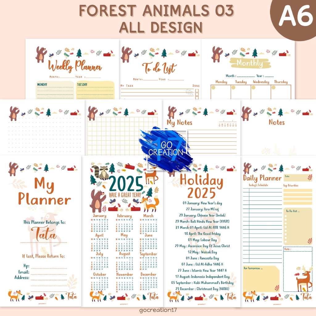 

Loose Leaf Isi Kertas File Binder Gocreation17 Motif Forest Animals 03 Premium A6