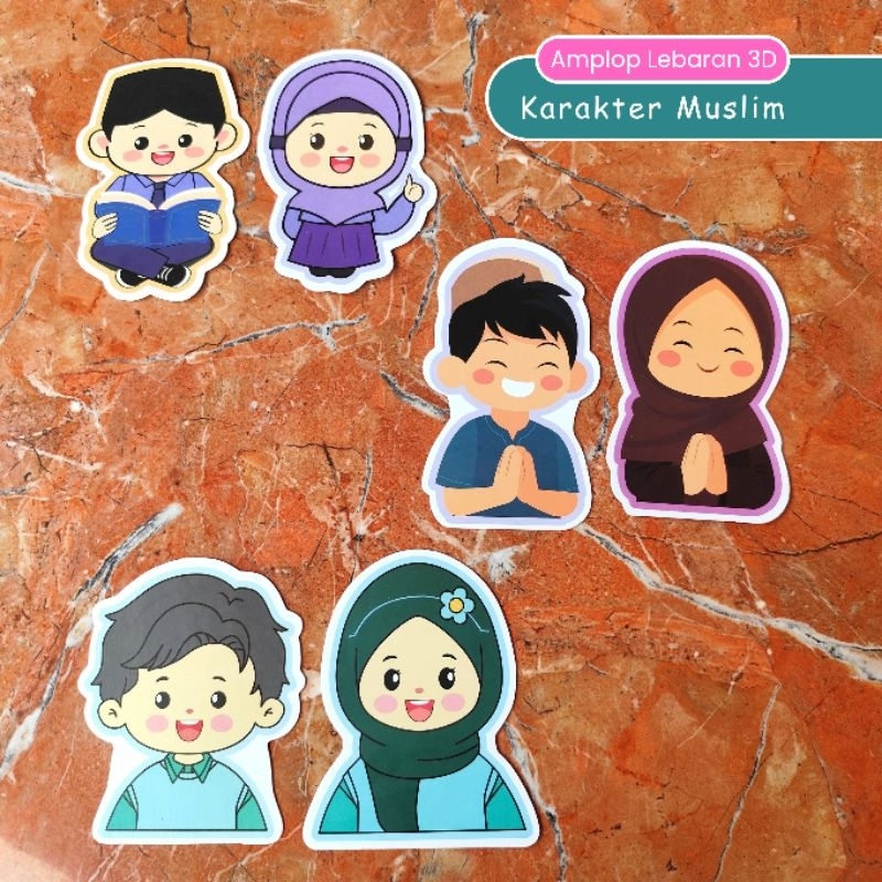 

10 pcs amplop lebaran 3D unik karakter kartun muslim dua sisi