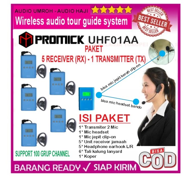 WIRELESS TOUR GUIDE SYSTEM 5 CH PENERIMA 1 PEMANCAR - PROMICK UHF01AA