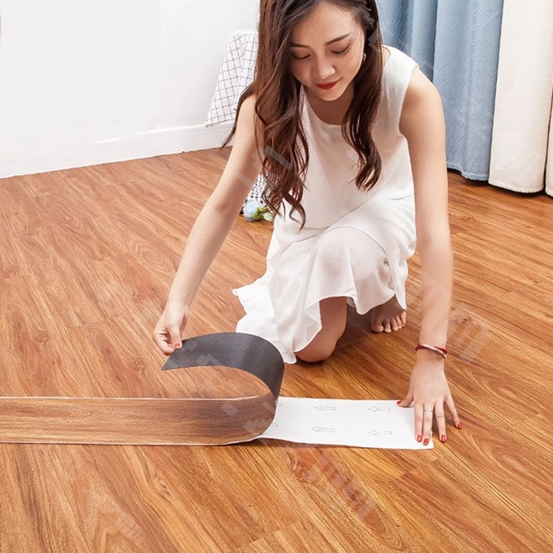 RK PAKET 10PCS Vinyl Lantai Stiker Lantai Kayu PVC Lantai Waterproof Karpet Vinyl 15.2x91.4