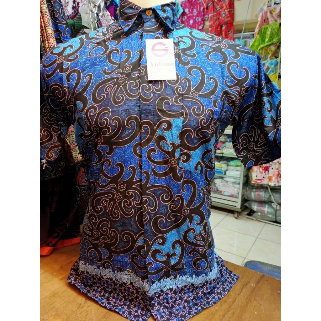 BAJU BATIK PRIA OVER SIZE KEMEJA BATIK JUMBO BIRU LD 140 LD 150 LD 160 (Pree Order)