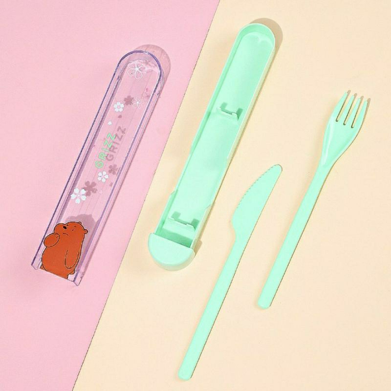 Miniso Peralatan Makan Garpu Pisau Miniso Set Cutlery We Bare Bears Perlengkapan Makan Alat Makan