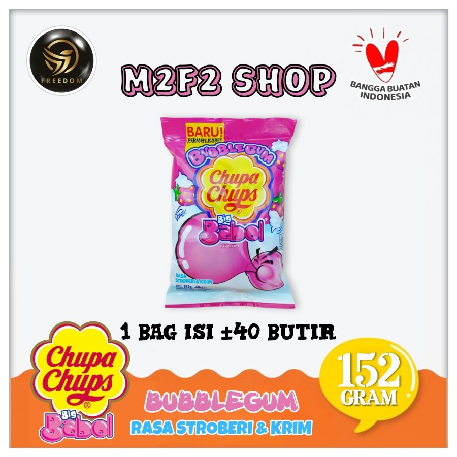 

Bubble Gum Chupa Chups Big Babol Strawberry & Cream | Permen Karet Rasa Stroberi & Krim | Bag - 152 gr (Kemasan Satuan)