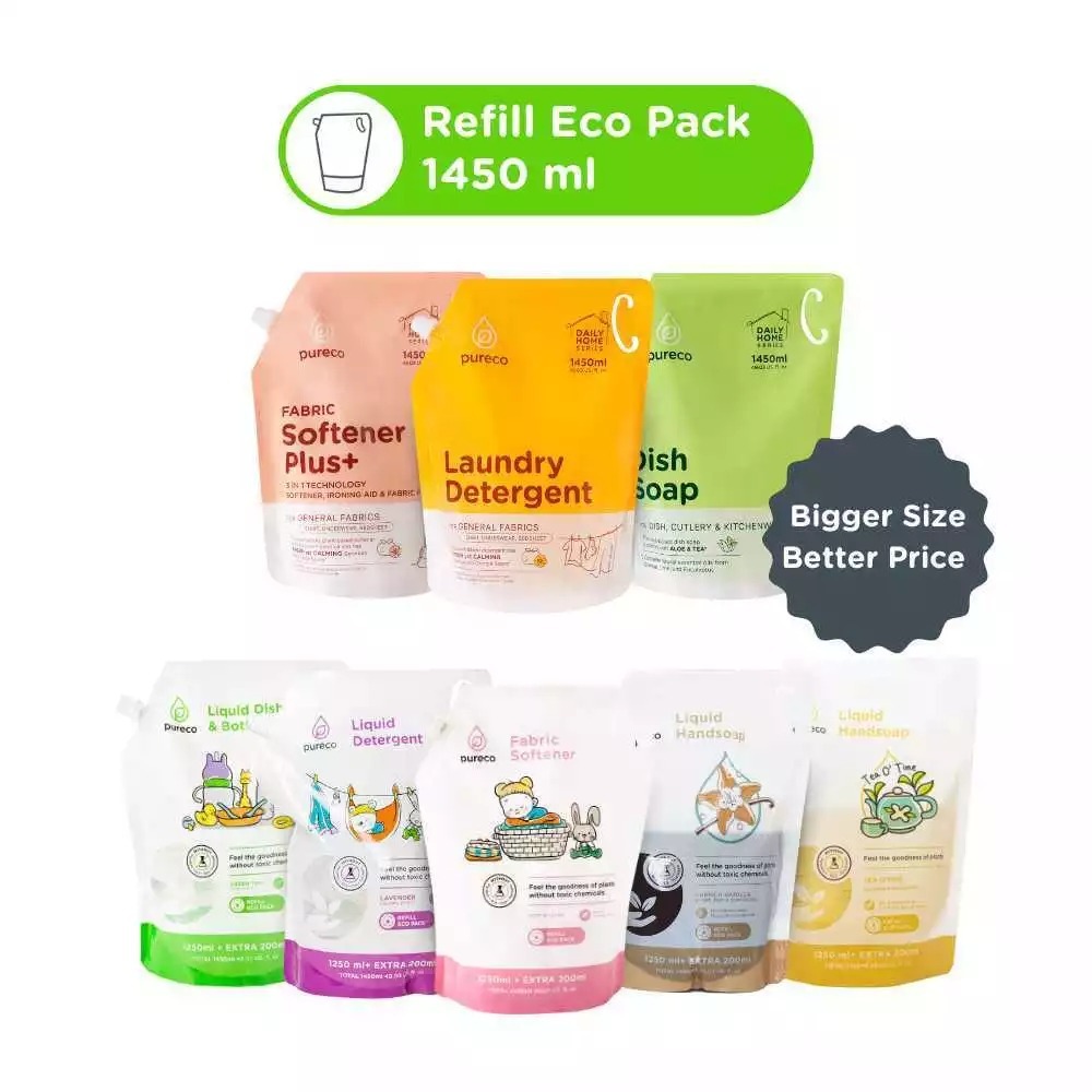PURECO - PURECO LIQUID DETERGEN DISHSOAP BOTTLE SOFTENER REFILL ECOPACK POUCH 1450ML