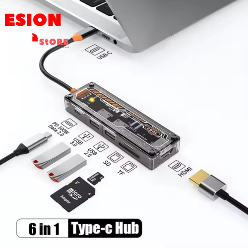 Konverter Multiport 6 in1 USB Type C HUB Adapter Lightweight & Portable Converter type c to 6 in1 tr