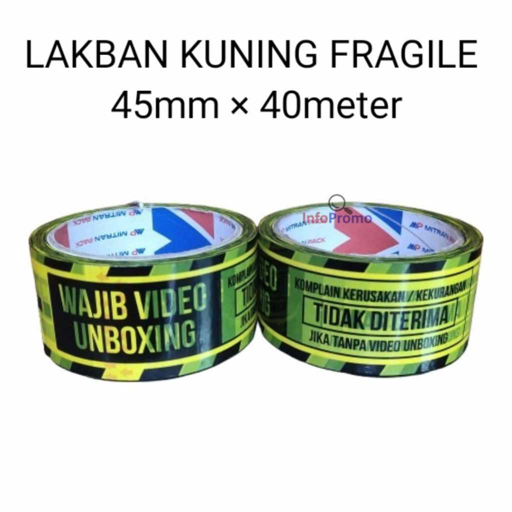 

Lakban Kuning Printing Fragile Jangan di Banting dan video unboxing 45mm x 40 meter Full 1 Pcs Mitra Pack