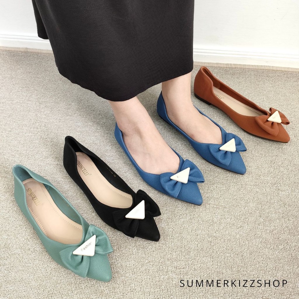 Simoncelli Sepatu Wanita Flat Pita | Flatshoes Kerja Hitam | Sepatu Flat Elegant Import LS-HH25