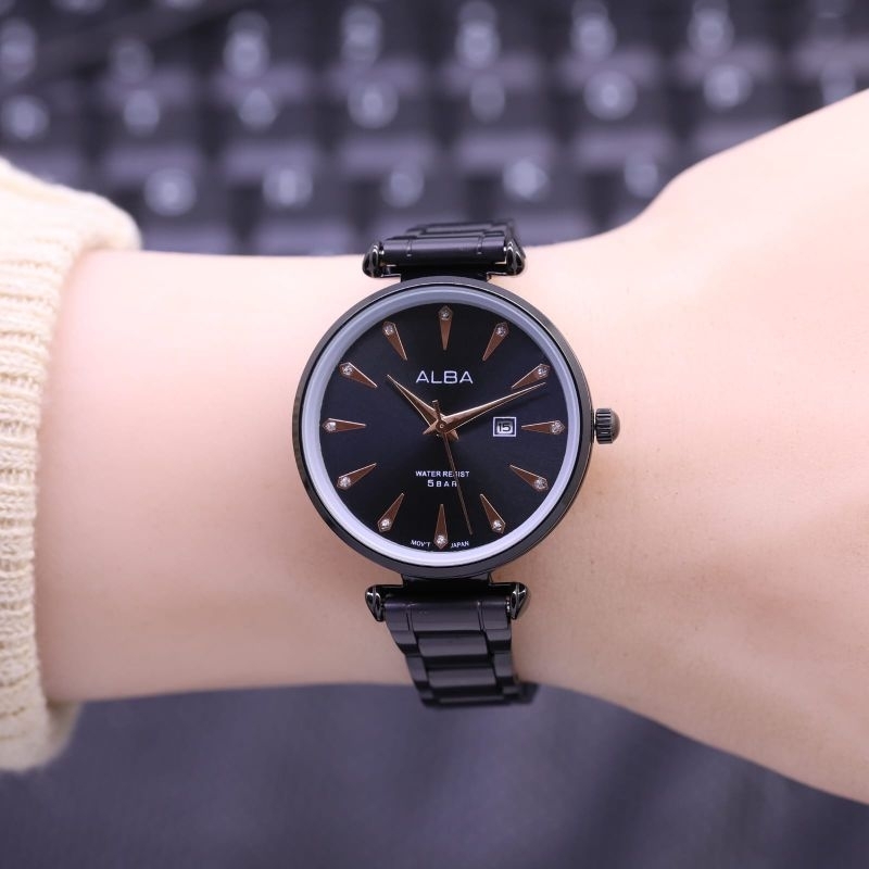 JAM TANGAN WANITA ALBA PRILLY PREMIUM WATCH FULL BLACK