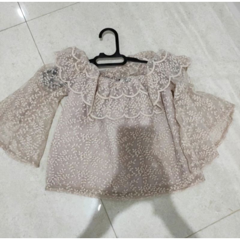 baju atasan brokat full bisa sabrina size s warna pink ke nude