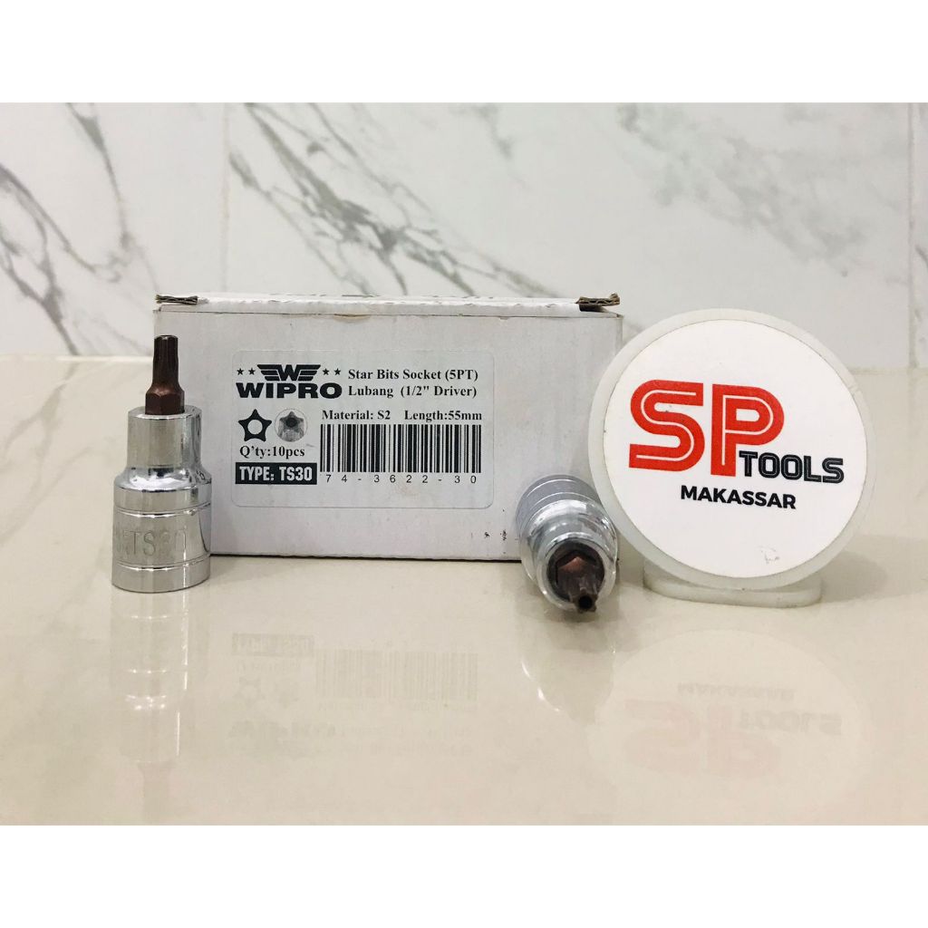 MATA SOK / SHOCK / SOCK / SOCKET STAR BIT KUNCI L BINTANG 5PT SEGI 5 + LUBANG 1/2" x TS30 TS30 WIPRO