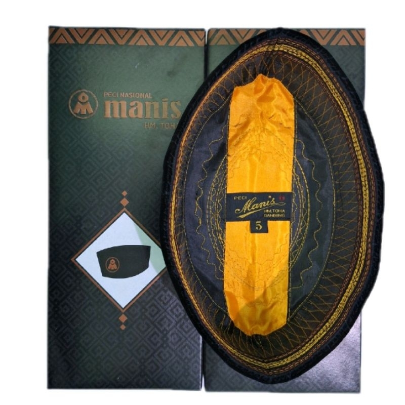 Peci Manis Kopiah Songkok Hitam Polos Non AC Plat Kuning Tanpa kertas Bahan Beludru Nyaman