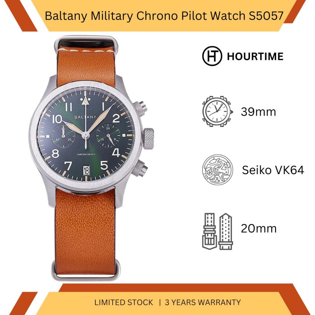 Jam Tangan Pria Baltany Military Chronograph Pilot Watch S5057 - Green