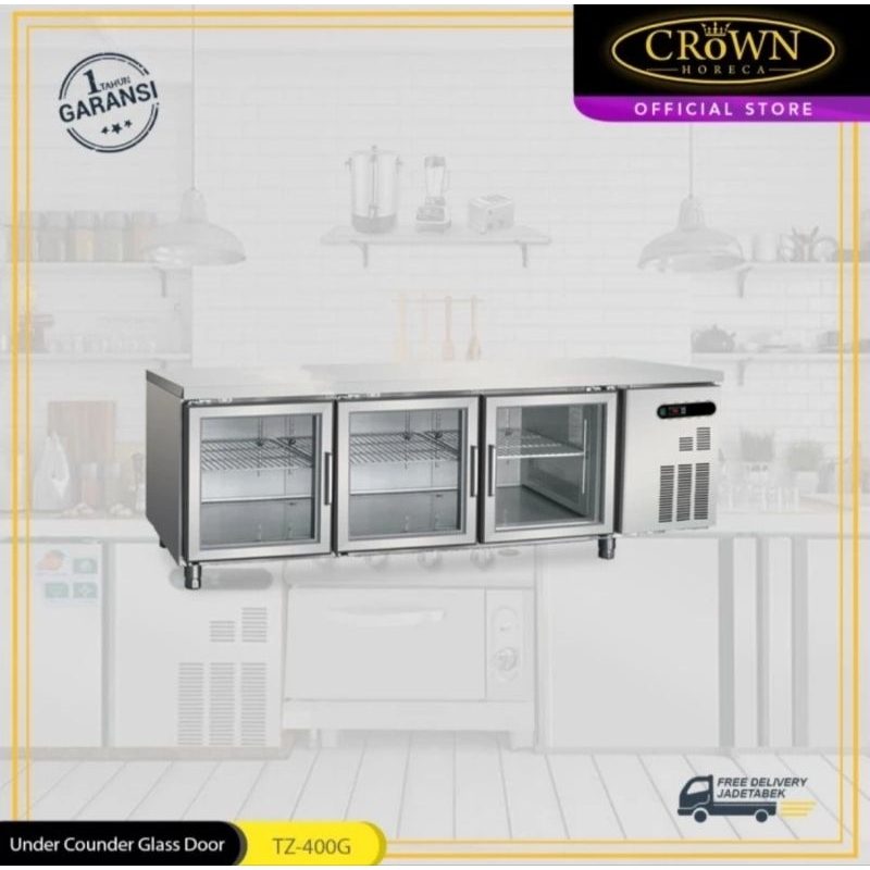 CROWN Horeca TZ 400G Under Counter Chiller Meja Pendingin 3 Pintu Kaca 450 Liter TZ400G