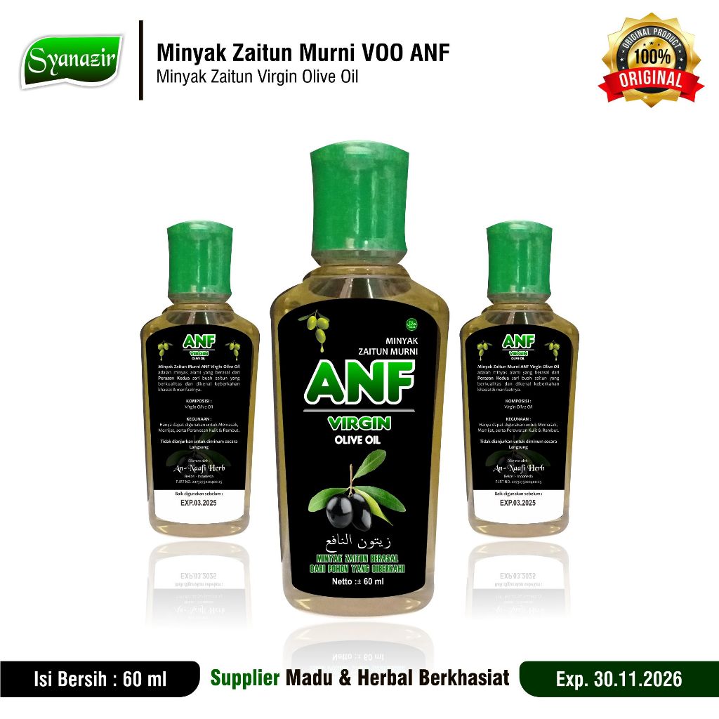 

Minyak Zaitun Murni Virgin Oil Pomace An-Naafi 60 ml