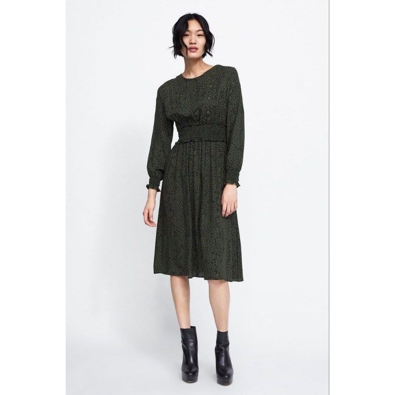 ZARA GREEN ARMY LEOPARD DRESS