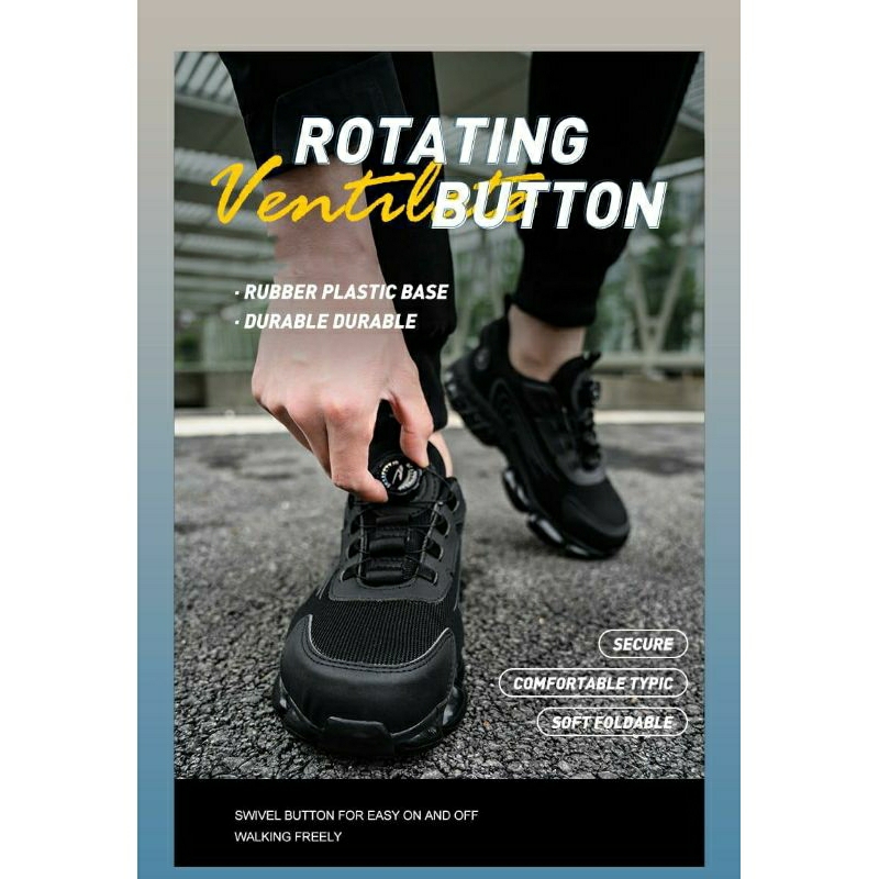 Sepatu Safety Pria Tali Putar Safety Shoes Cowok SI18 Ujung Besi