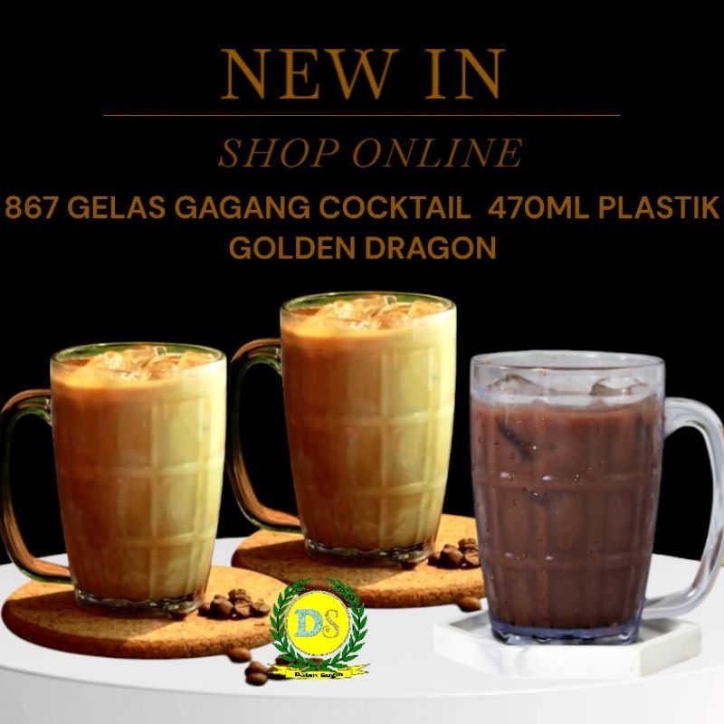 Original Golden Dragon (6Pcs) 867 Gelas Gagang Cocktail 470Ml Plastik Tebak Awet murah