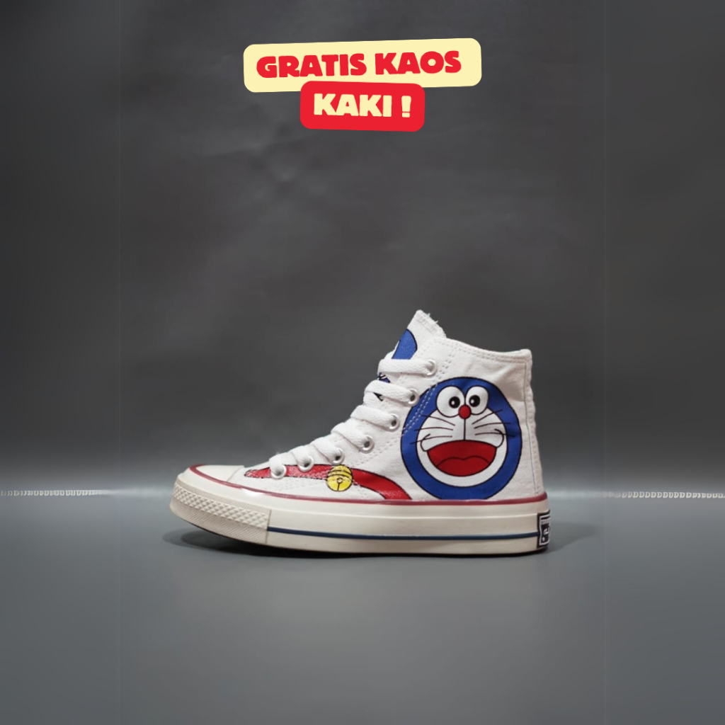 SEPATU CONVERSE 70S HIGH X DORAEMON PUTIH POLOS SOL GLOSSY 36-40 SNEAKERS PUTIH KARAKTER KARTUN