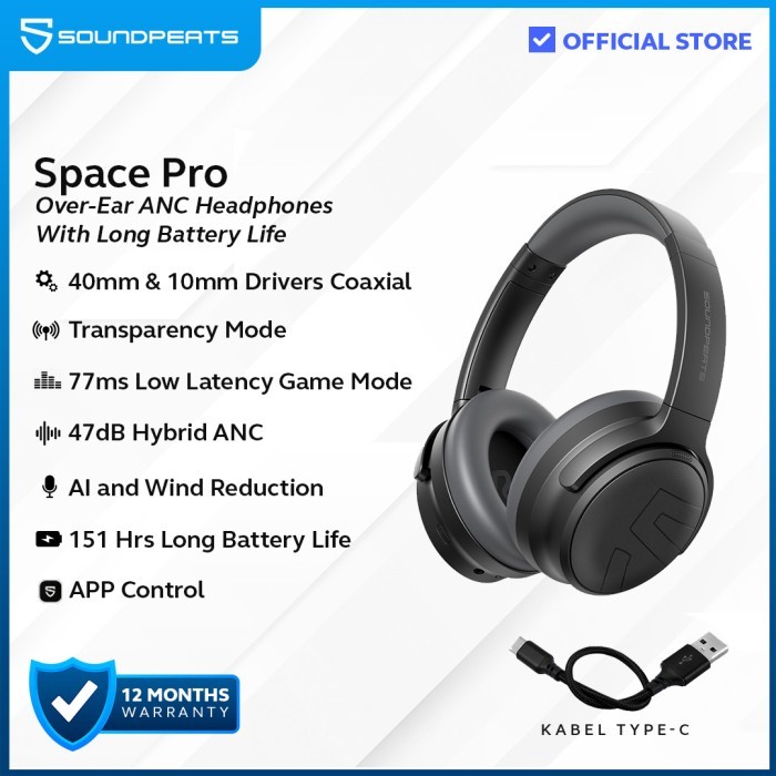SoundPEATS Space Pro Hybrid ANC Wireless Over-Ear Headphone