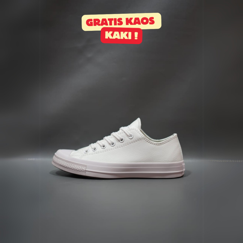 Sepatu Converse Chuck Taylor All Star Kulit PFC Full White Low Premium Original 100% BNIB