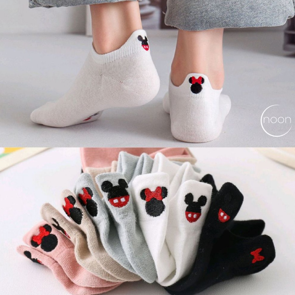 KODE C55Q NOON  Disney set  5 PASANG Kaos Kaki Pendek Wanita Korea Sneakers Sekolah Olahraga Kerja K