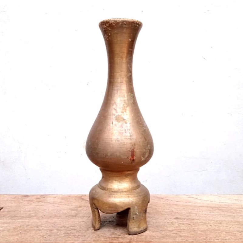 Antik Vas Bunga Cina Bahan Kuningan Tua Utuh Kuno