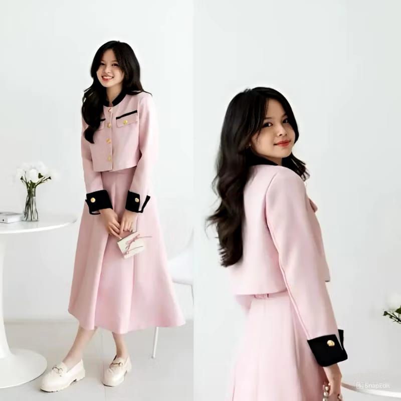 FAVORIT SETELAN BLAZER REMAJA BAJU DAN ROK MODEL KOREA SET WANITA KEKINIAN ONE SET POLOS TEBARU