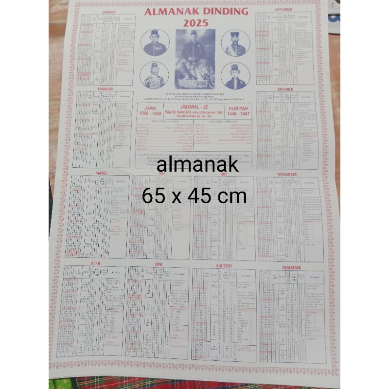 

Almanak dinding 2025 / kalender jawa / kalender weton 65 x 45 cm