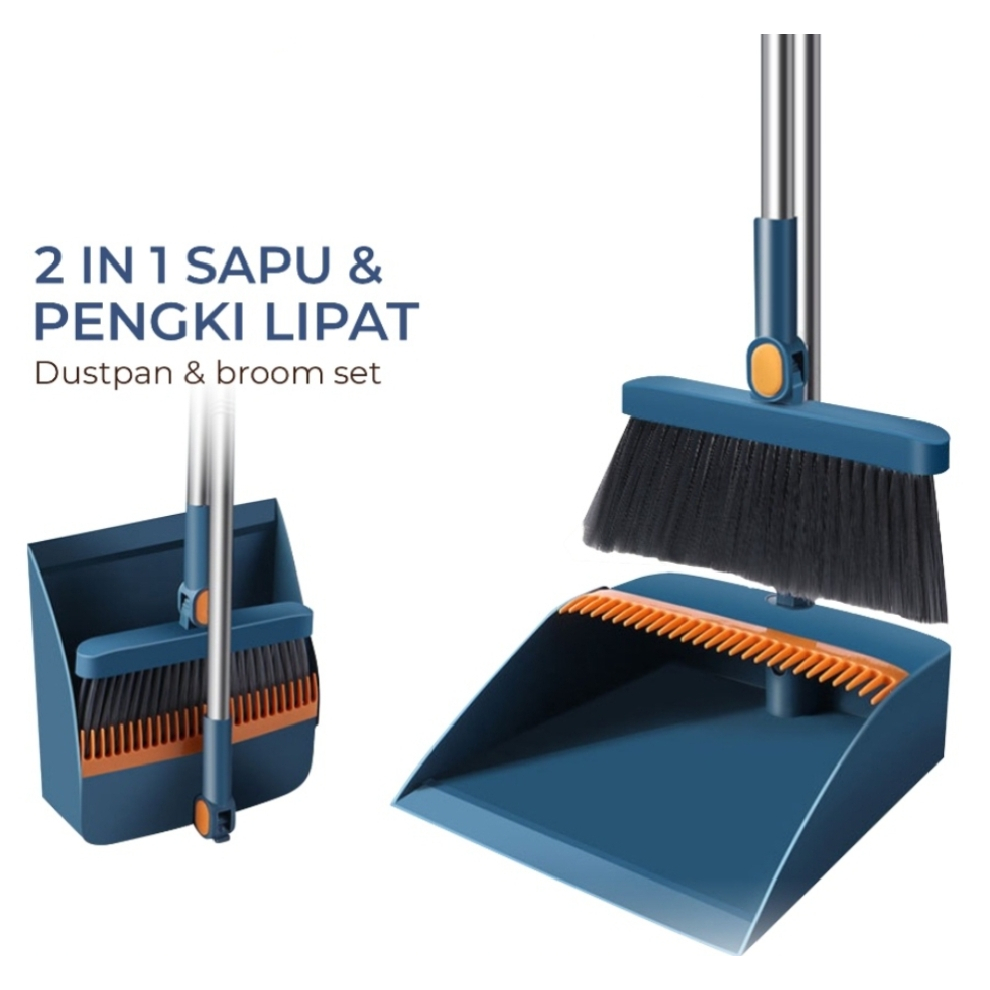 Sapu Dan Pengki Lipat 2 In 1 | Sapu Pembersih Lantai Dan Pengki Lipat Set Alat Pembersih Lantai