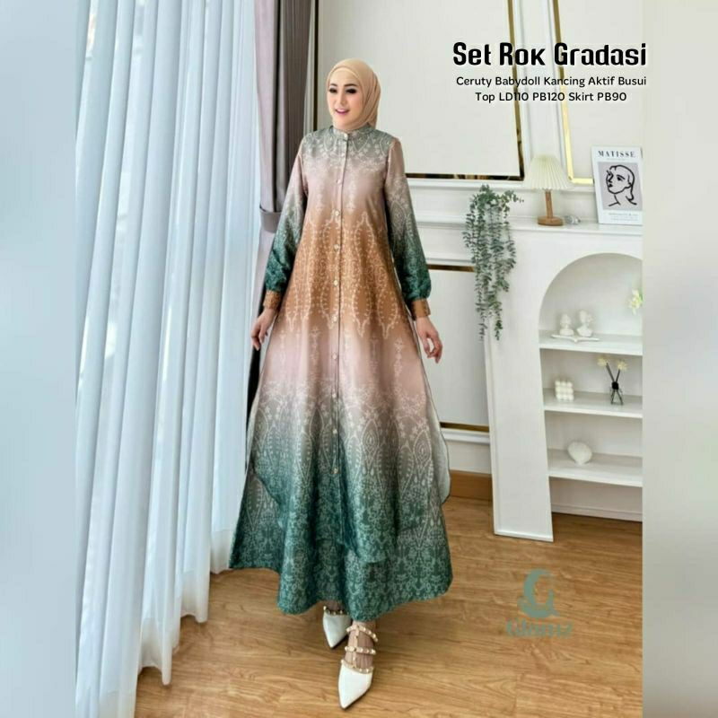 DRESS KONDANGAN TERBARU SET ROK GRADASI  / GROSIR BUSANA SURABAYA / SAFANA MAXY/ RITTA MAXY BAHAN CE