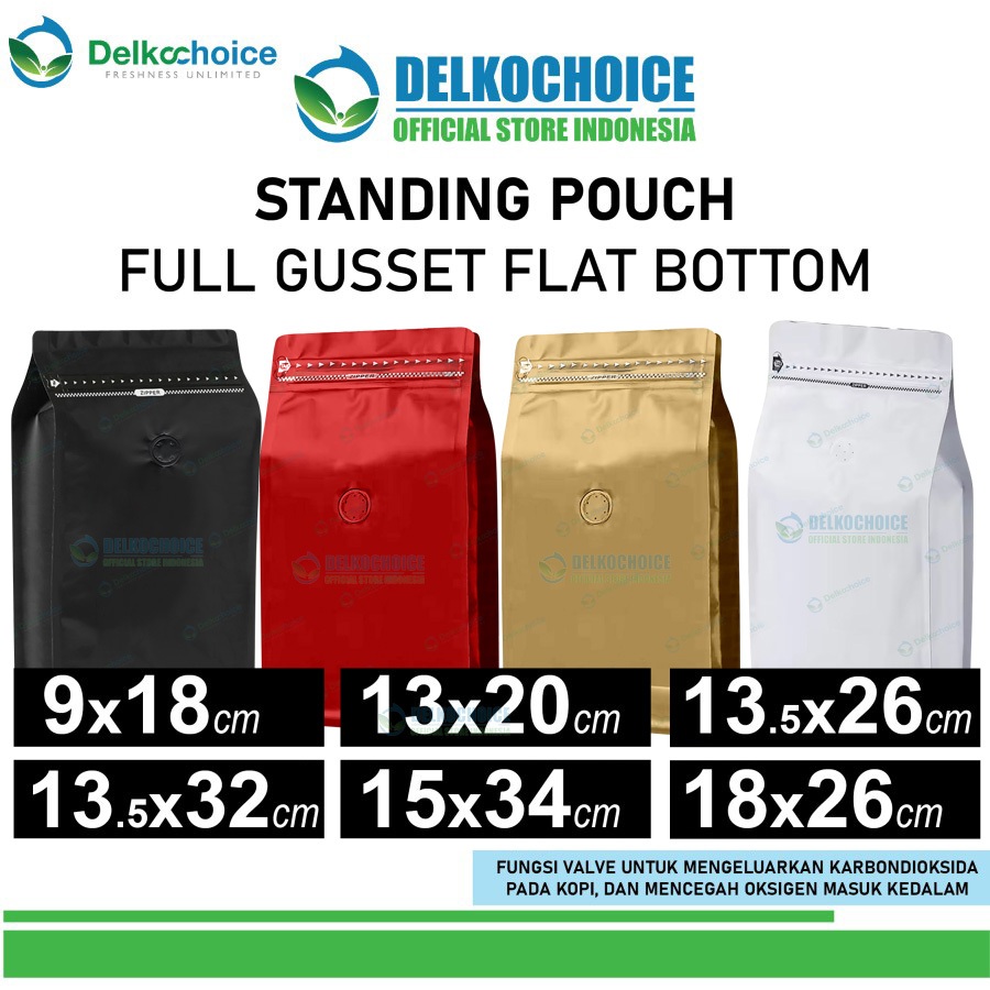 Coffee Bag Flat Bottom Kemasan Biji Kopi FULL GUSSET VALVE DELKOCHOICE