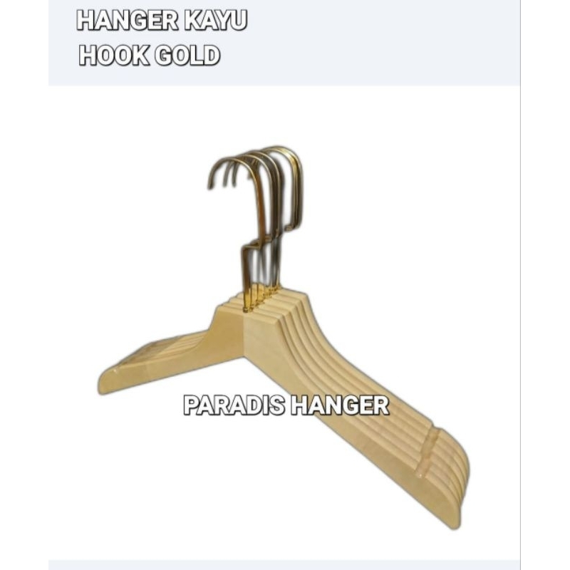 Hanger Kayu Dewasa Hook Emas | Gantungan Baju Gold Hook