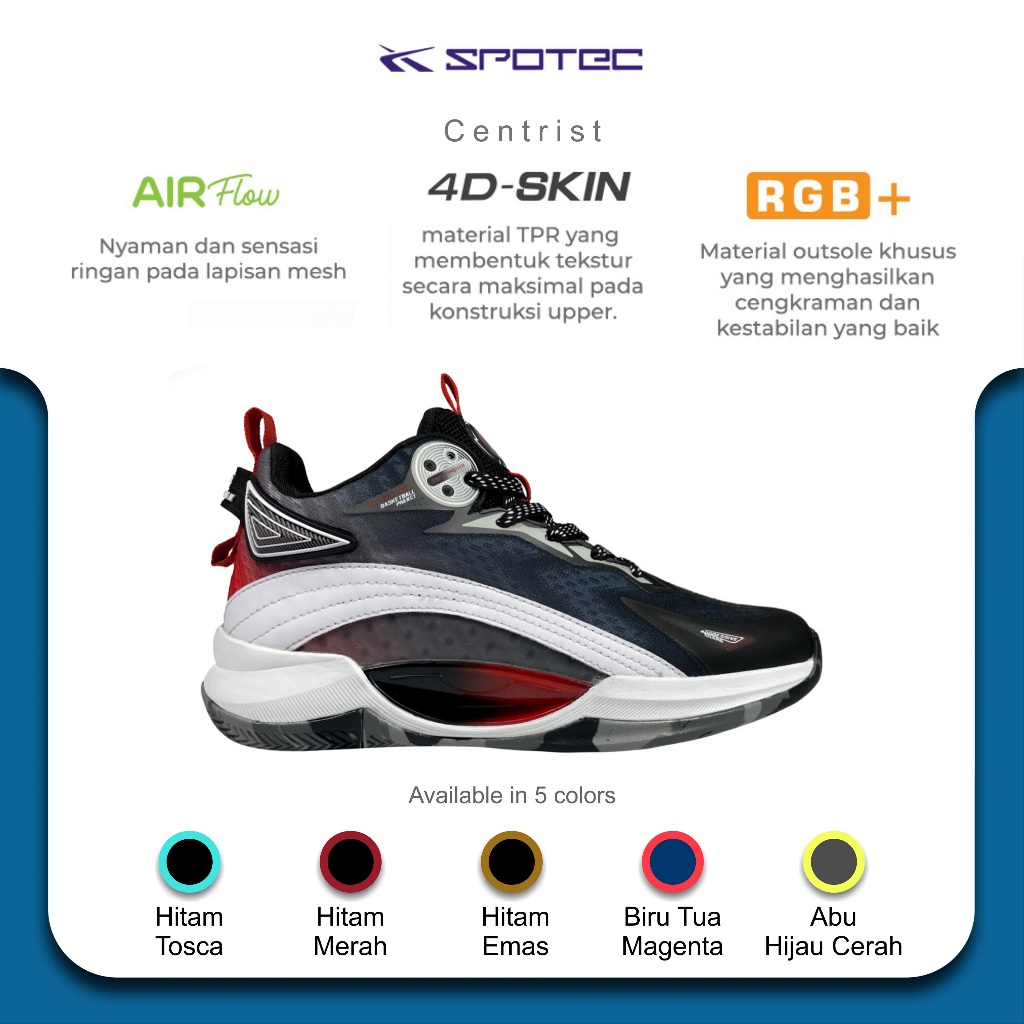 SPOTEC Sepatu BASKETBALL Artikel CENTRIST-Hitam/Merah