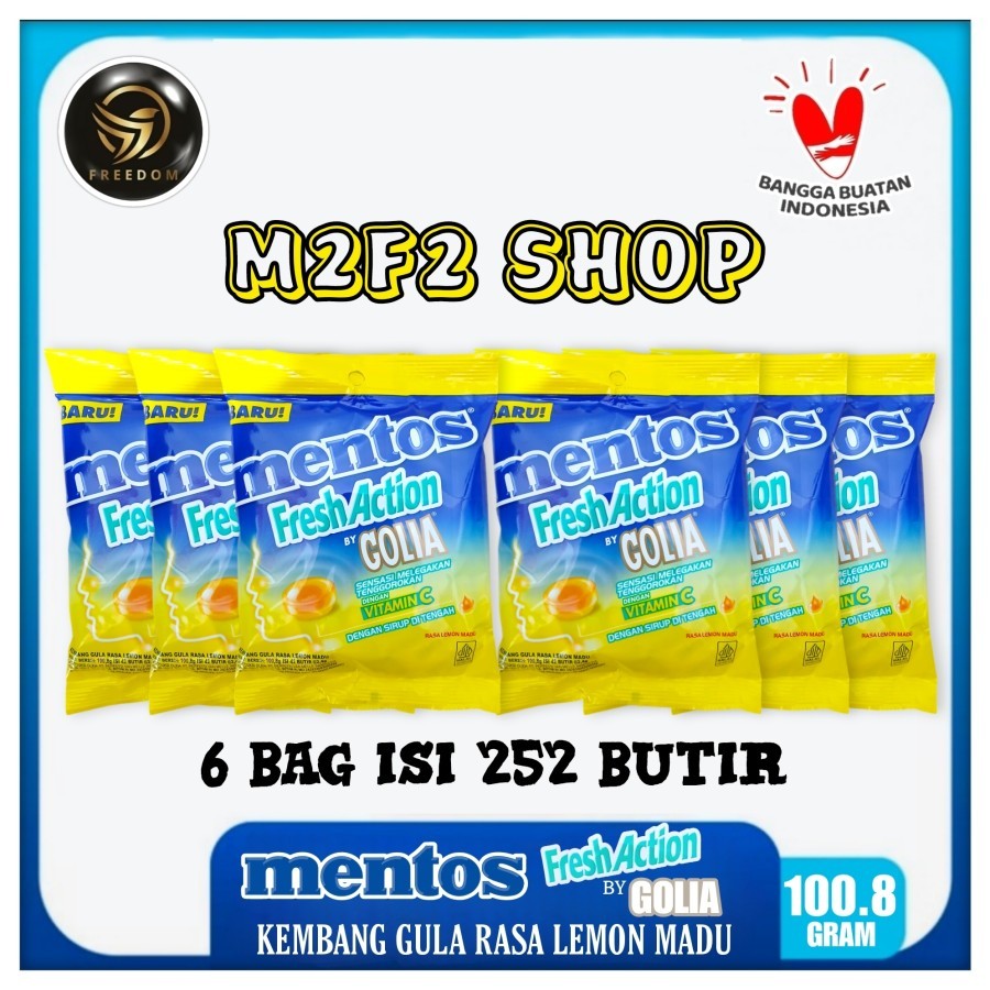 

Mentos Fresh Action By Golia Candy Bag | Permen Kembang Gula Rasa Lemon Madu - 100,8 gr (Kemasan 6 Pcs)
