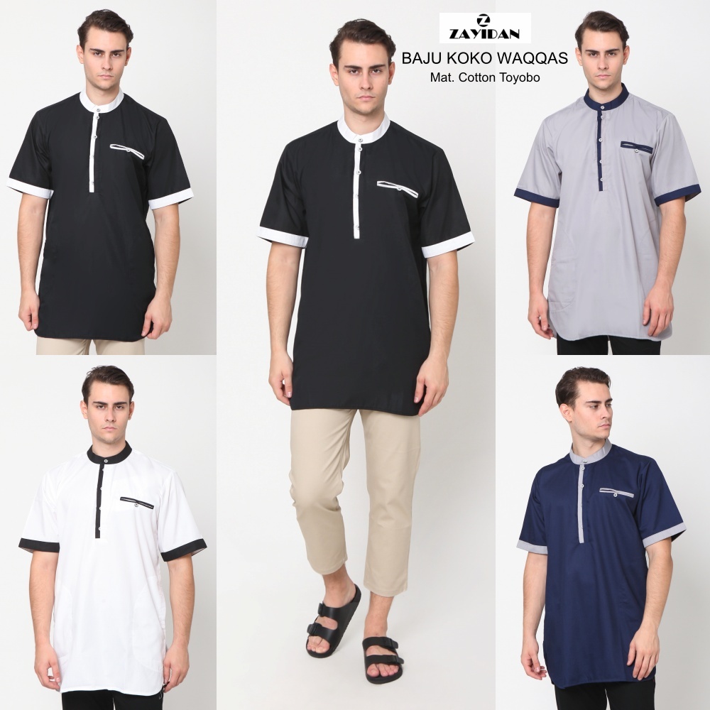 Baju Gamis Koko Pria Waqqas Zayidan Muslim | Koko Gamis Pria Lengan Pendek Zayidan