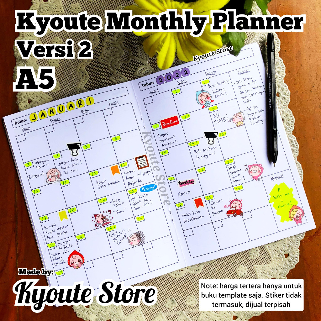 

Buku Monthly Planner Simple A5 Versi 2 & 1 Kyoute Catatan Agenda Schedule Kegiatan Event Rencana Bulanan List To Do / Planner Book Universal