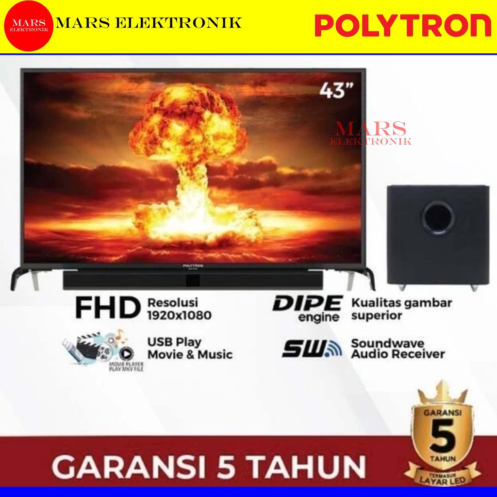 TV POLYTRON LED SOUNDBAR PLD43B1558 - 43 INCHI - SOUNDBAR DIGITAL TV LED POLYTRON PLD 43 BV1558 - RE