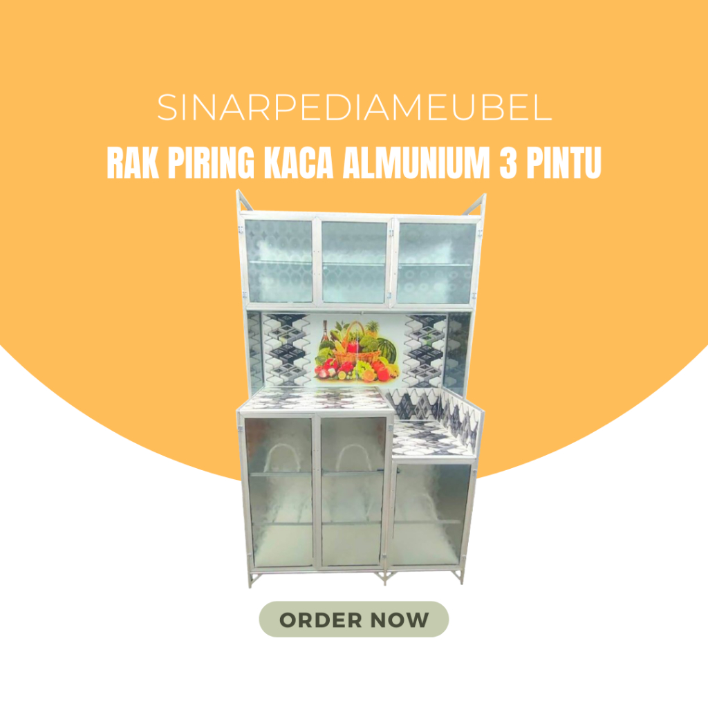 Rak piring almunium kaca 3 pintu