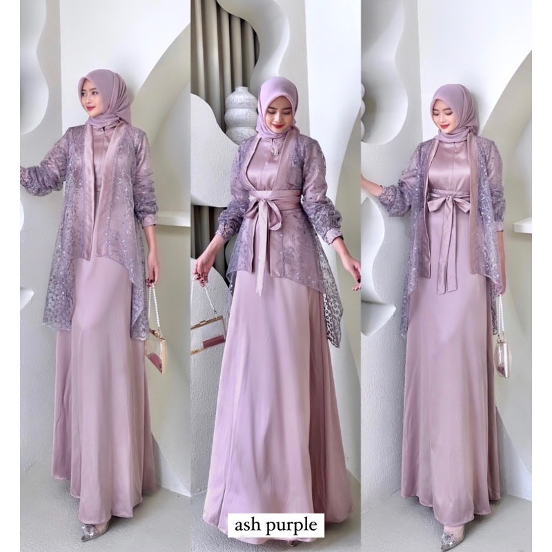 TERLARIS VELOXA DRESS Inner + Outer Brukat Tille Jullite Premium Free Belt Fashion Gamis Muslim Wani