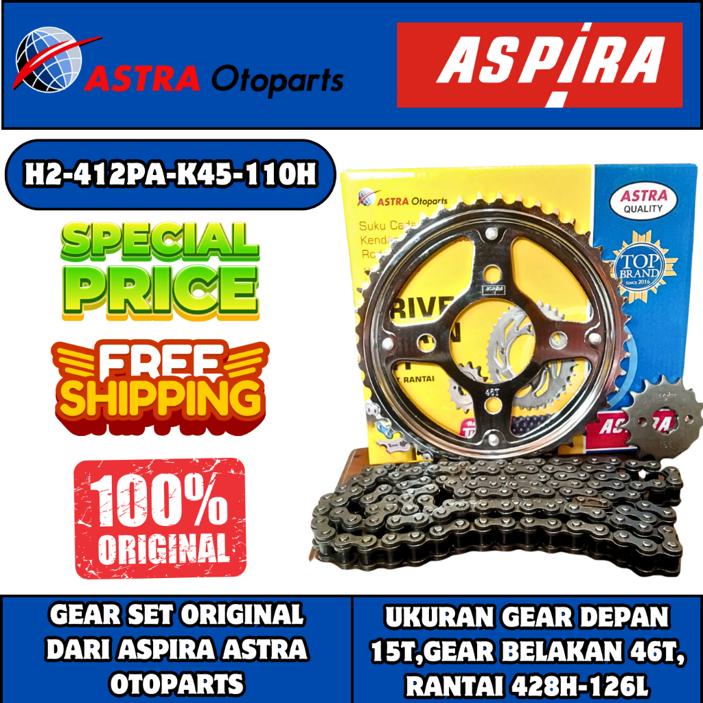 GIR SET , GEAR SET DEPAN BELAKANG + RANTAI MOTOR HONDA CB150R , CBR 150 R ASPIRA K45 110H ORI