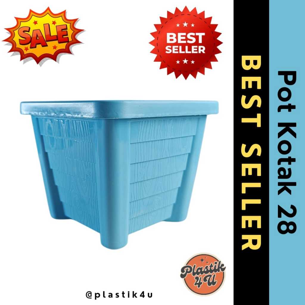 Pot Bunga Plastik Kotak 28 | Pot Tanaman Kotak Plastik Besar 28 | Warna Biru | Harga Terjangkau & Pe