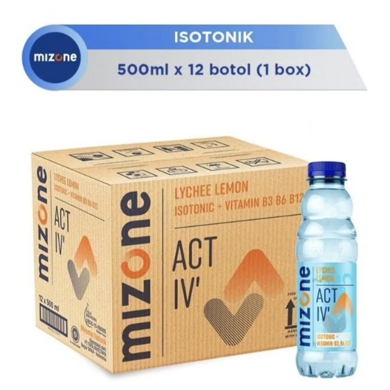 

Mizone ACTIV' Lychee Lemon isotonic + viramin B3 B6 B12 1 karton isi 12 botol @500ml