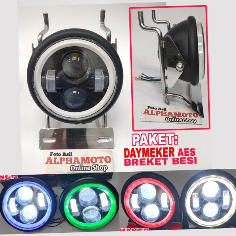 lampu daymeker + breket aes angle eyes depan 5.75 bulat led deymaker owen jute motor custom japstyle